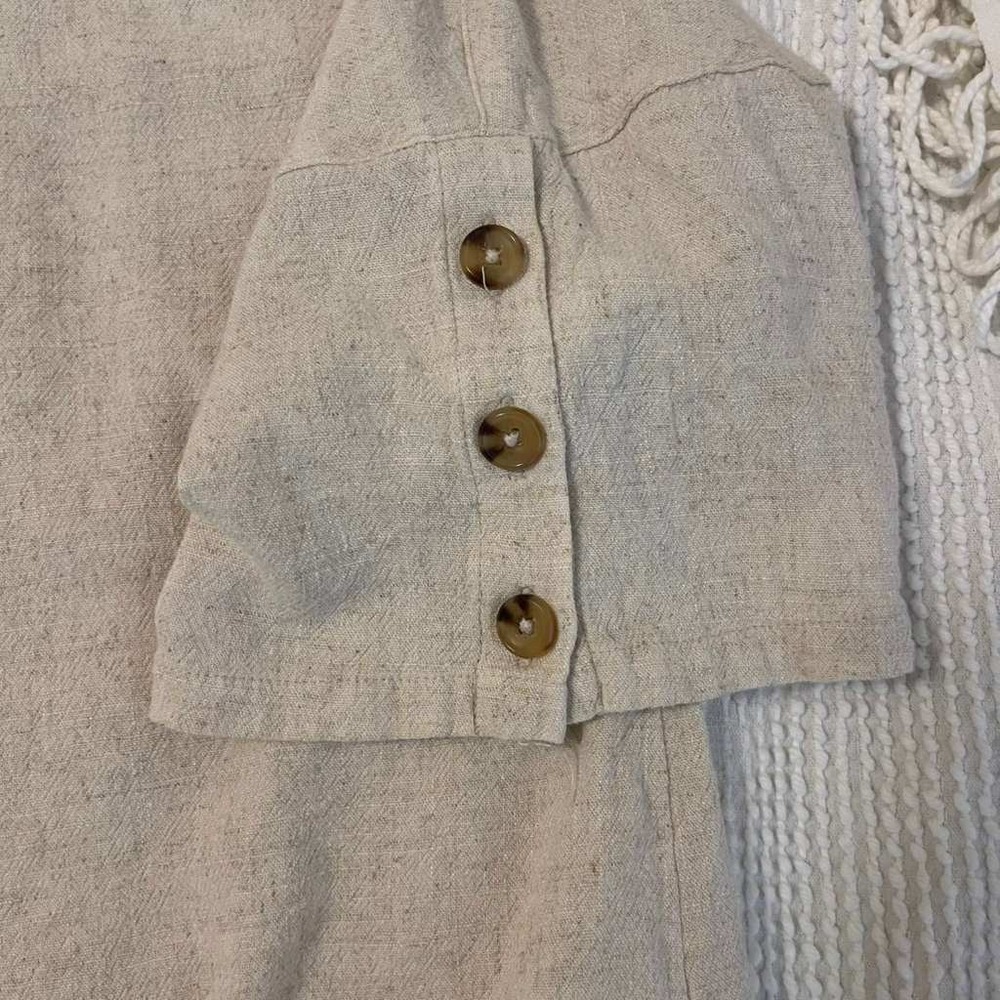 Chicos 2 Piece Linen Blend Set Oatmeal Beige Boxy Top Straight Leg Pants Size 1 - Picture 4 of 16